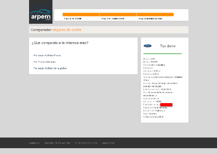 Proceso comparativo de seguros de automóvil Arpem