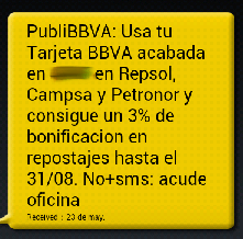 SMS recibido de BBVA