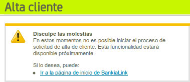 Altas bloqueadas en Bankialink