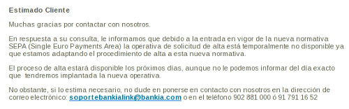 Bankialink respuesta email 